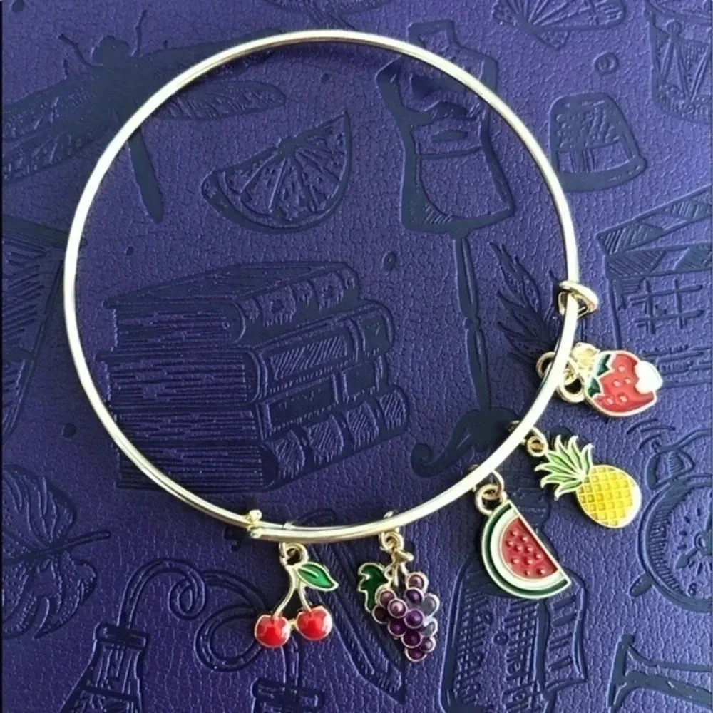 Fruit Fruity Gold Tone Stainless Steel Adjustable Charm Bracelet